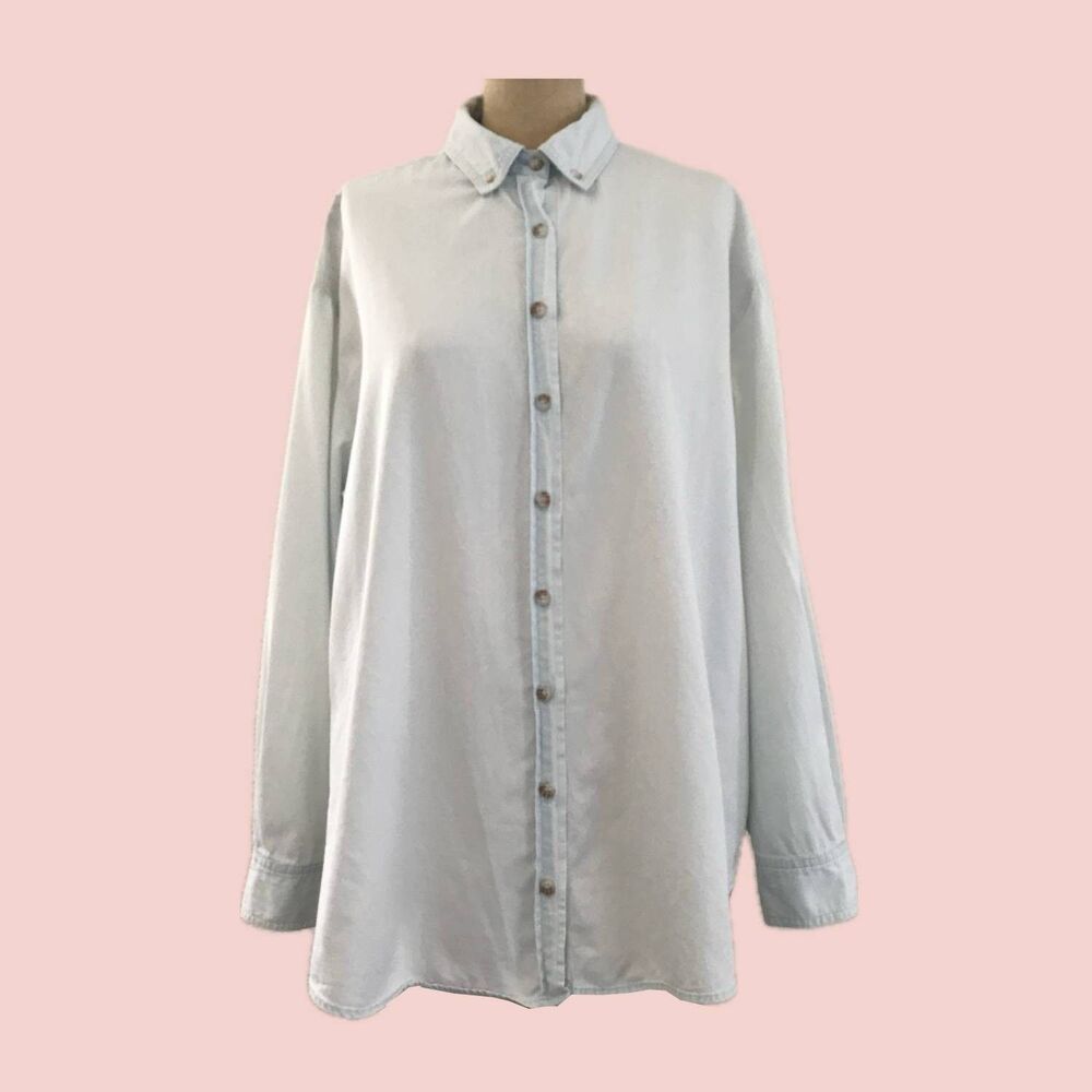 Rolla’s Light Chambray Blue Cotton Oversized Long Sleeve Shirt Top S/M